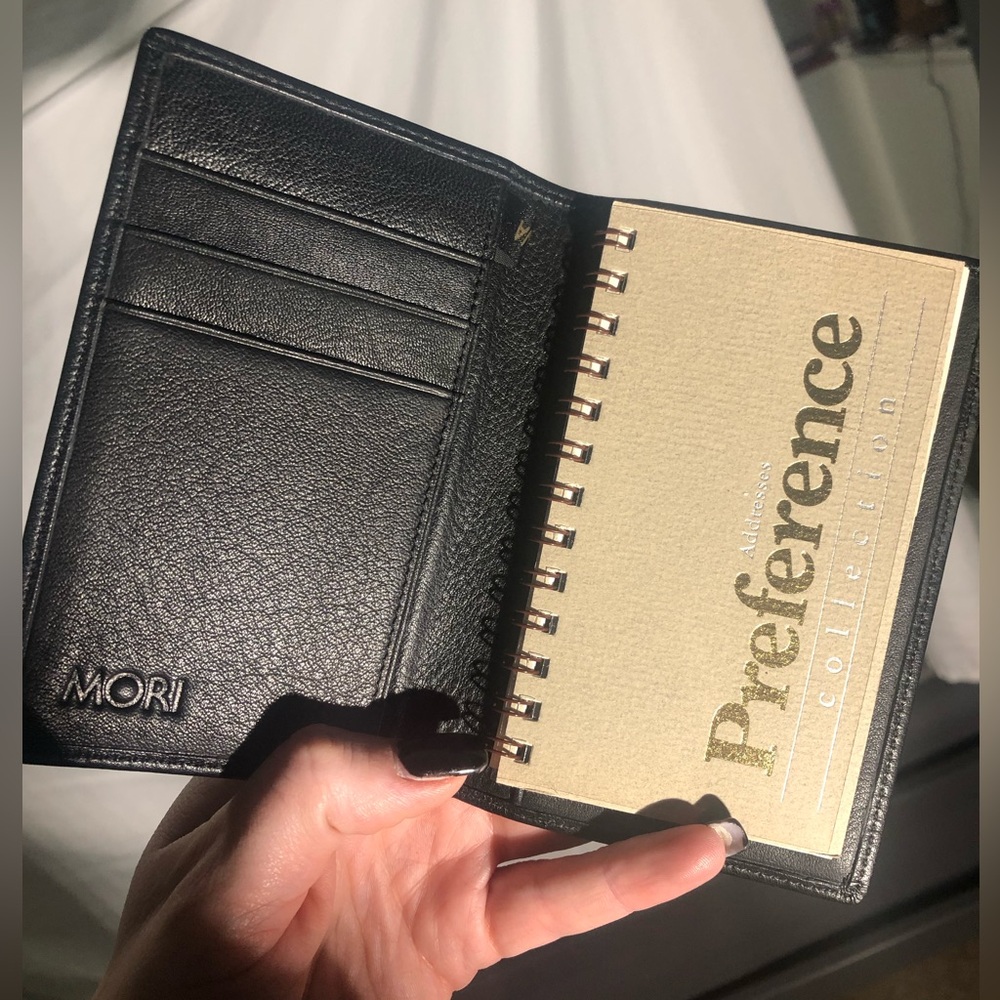 NWT Mori Leather Address Book Holder W/ 3 Card Slots With Box